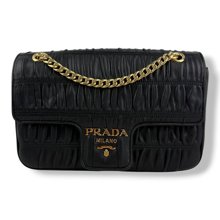 Prada Nappa Gaufre Black Leather Shoulder Handbag - Lux Central