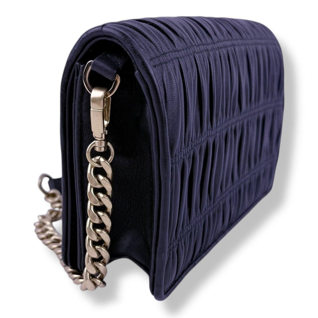 Prada Nappa Gaufre Black Leather Wallet on Chain Handbag - Lux Central