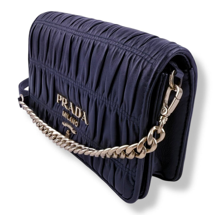 Prada Nappa Gaufre Black Leather Wallet on Chain Handbag - Lux Central