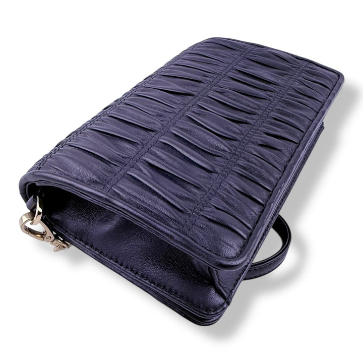 Prada Nappa Gaufre Black Leather Wallet on Chain Handbag - Lux Central