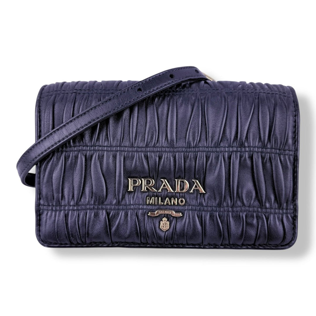 Prada Nappa Gaufre Black Leather Wallet on Chain Handbag - Lux Central