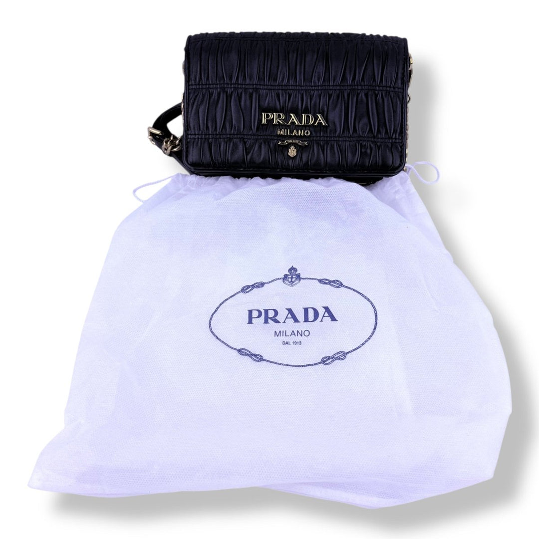 Prada Nappa Gaufre Black Leather Wallet on Chain Handbag - Lux Central