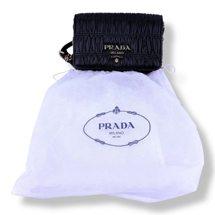 Prada Nappa Gaufre Black Leather Wallet on Chain Handbag - Lux Central