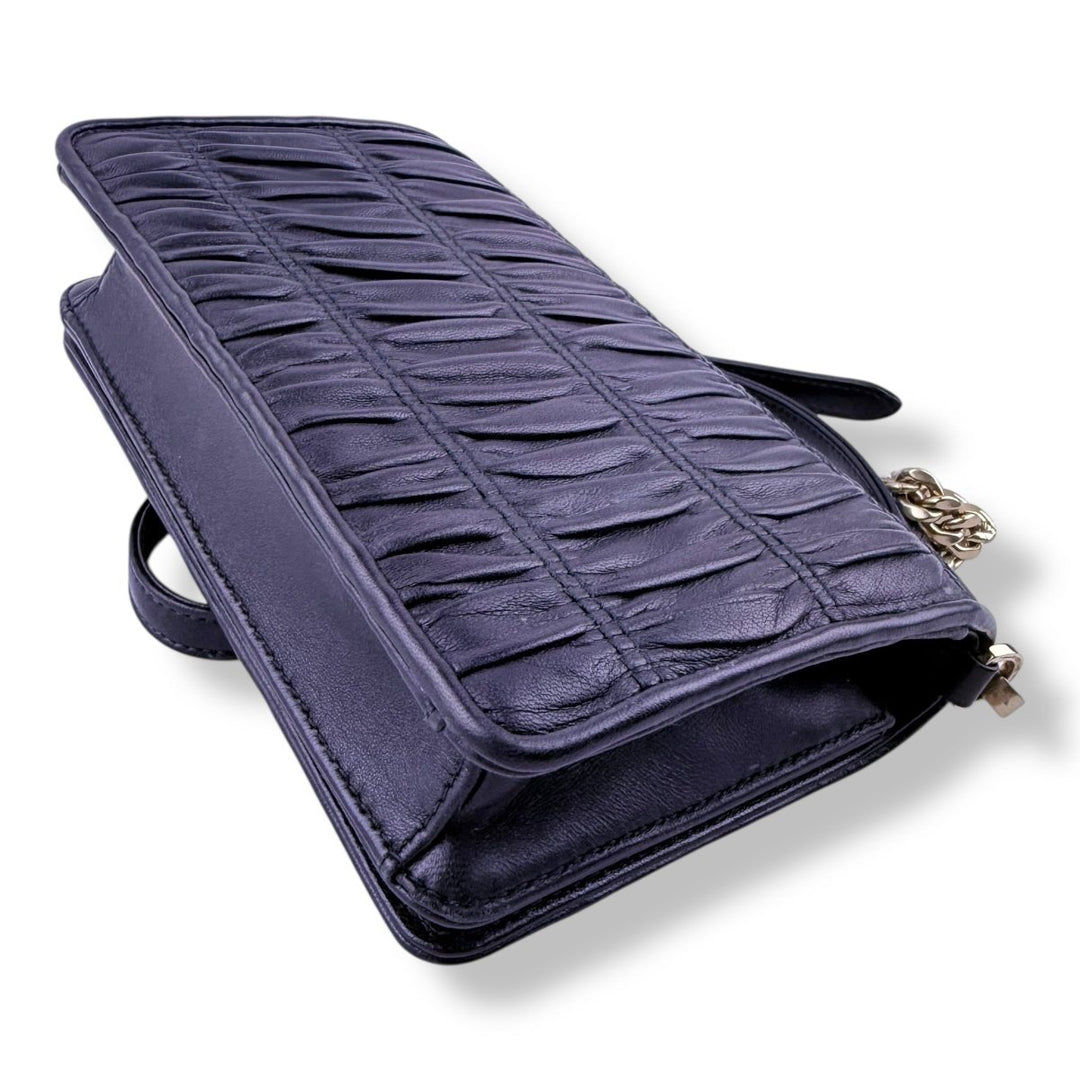 Prada Nappa Gaufre Black Leather Wallet on Chain Handbag - Lux Central