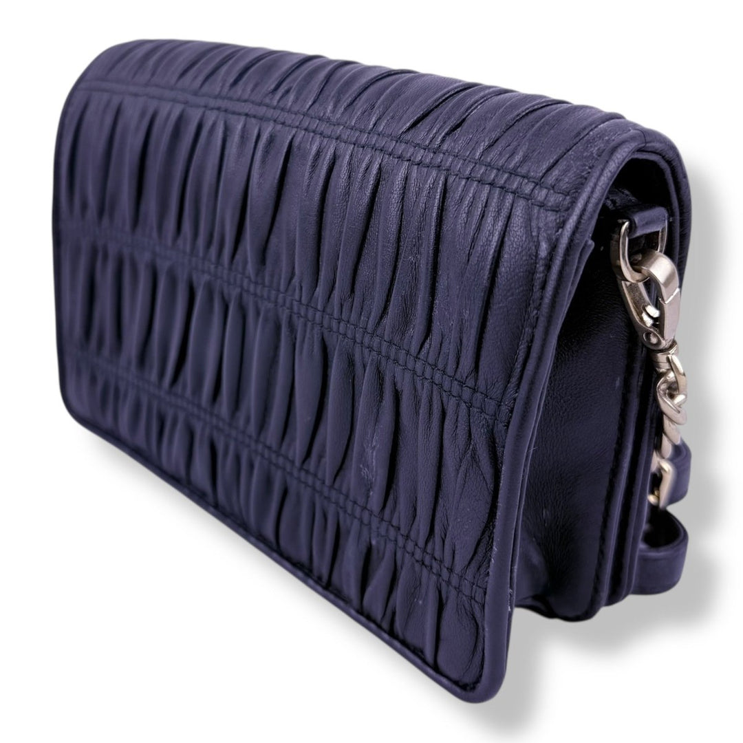 Prada Nappa Gaufre Black Leather Wallet on Chain Handbag - Lux Central