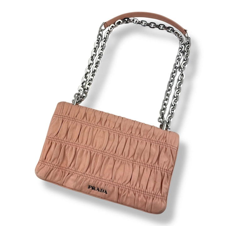 Prada Nappa Gaufre Pink Chain Flap Leather Handbag - Lux Central