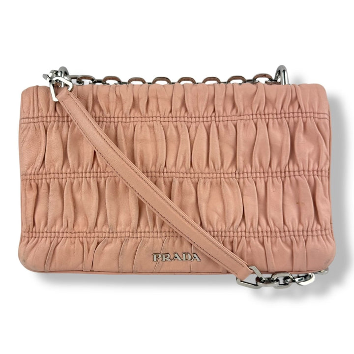 Prada Nappa Gaufre Pink Chain Flap Leather Handbag - Lux Central