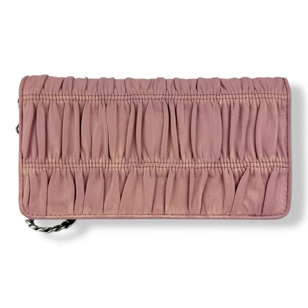 Prada Nappa Gaufre Pink Leather Wallet on Chain Handbag - Lux Central