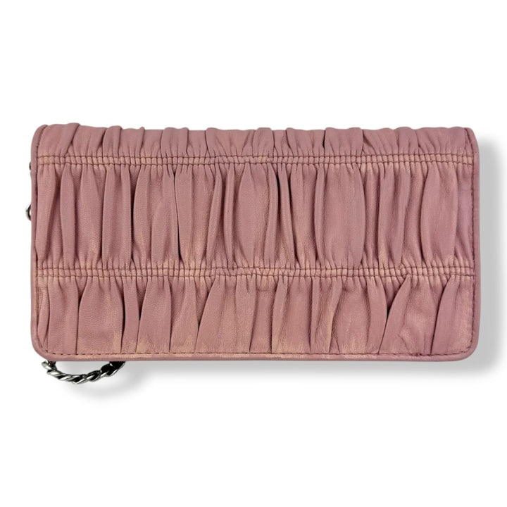 Prada Nappa Gaufre Pink Leather Wallet on Chain Handbag - Lux Central