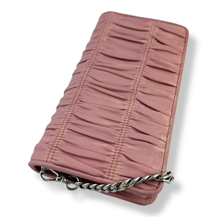 Prada Nappa Gaufre Pink Leather Wallet on Chain Handbag - Lux Central