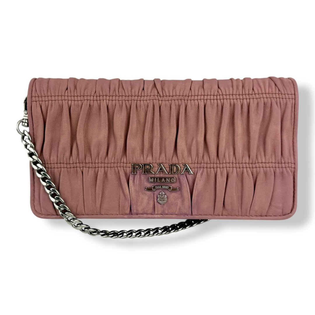 Prada Nappa Gaufre Pink Leather Wallet on Chain Handbag - Lux Central