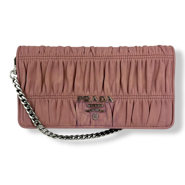 Prada Nappa Gaufre Pink Leather Wallet on Chain Handbag - Lux Central
