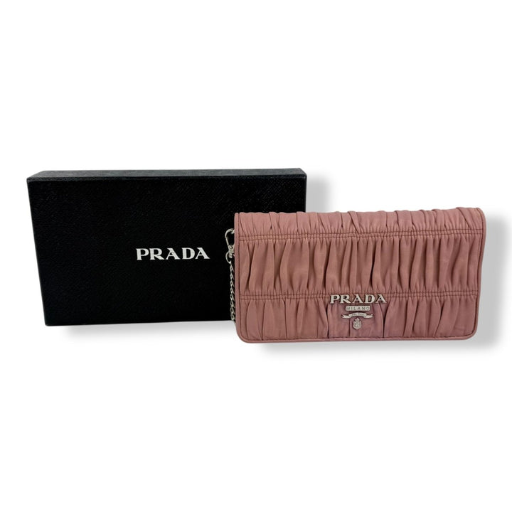 Prada Nappa Gaufre Pink Leather Wallet on Chain Handbag - Lux Central