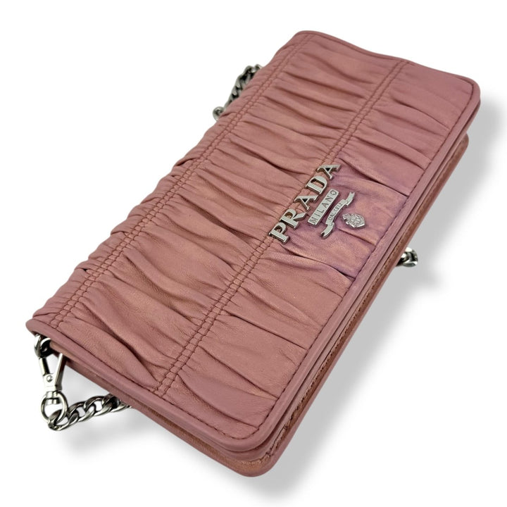 Prada Nappa Gaufre Pink Leather Wallet on Chain Handbag - Lux Central