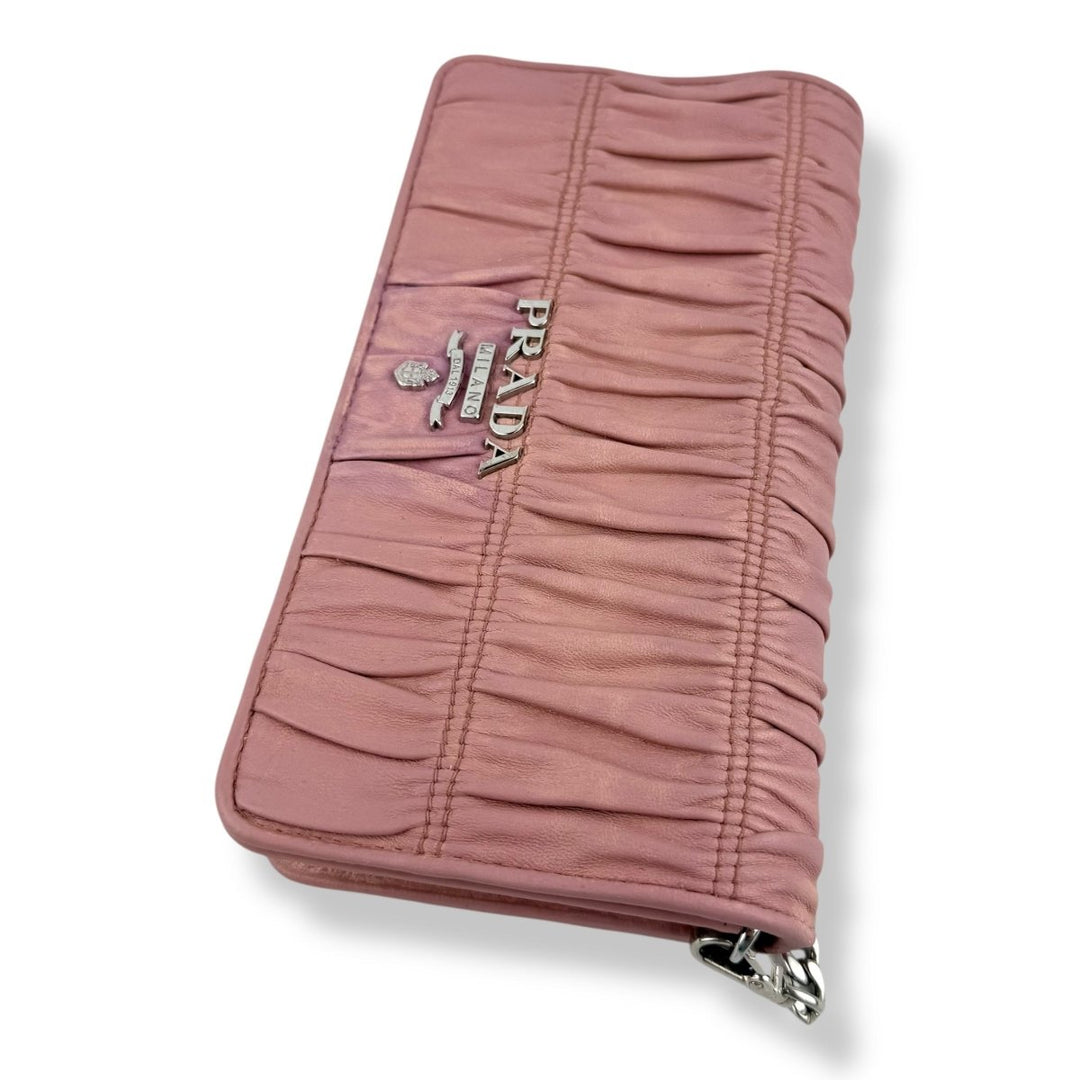 Prada Nappa Gaufre Pink Leather Wallet on Chain Handbag - Lux Central
