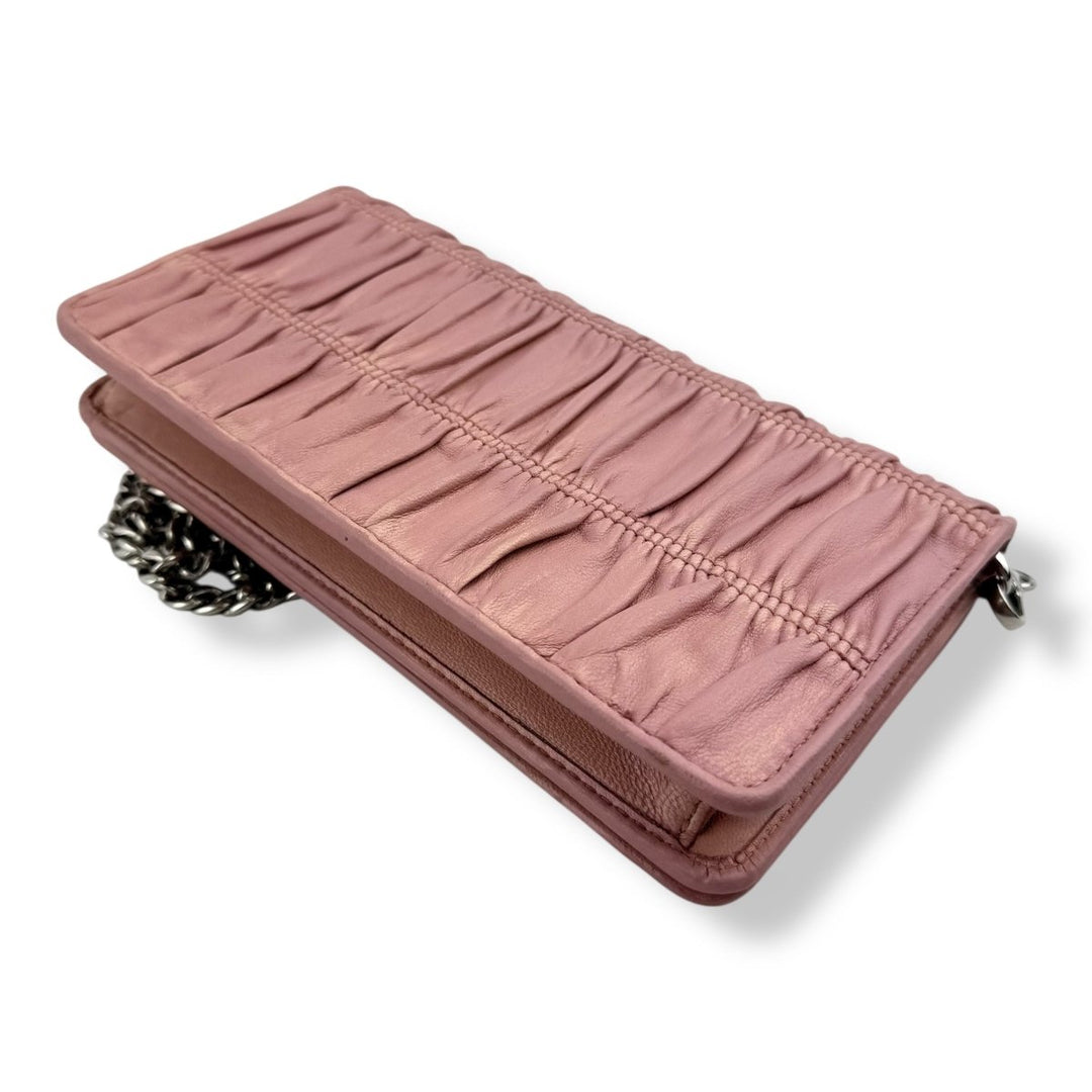 Prada Nappa Gaufre Pink Leather Wallet on Chain Handbag - Lux Central