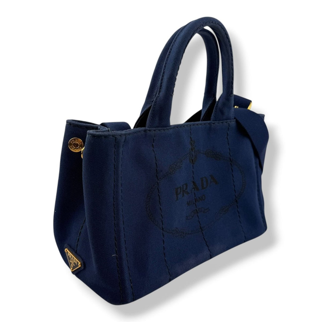 Prada Navy Small Canapa Tote Handbag - Lux Central