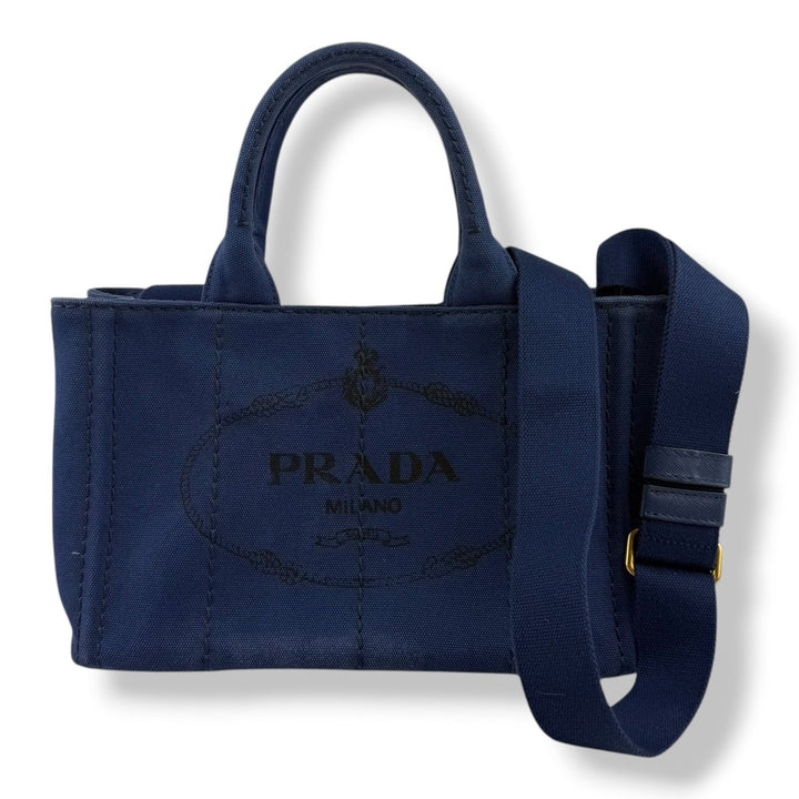 Prada Navy Small Canapa Tote Handbag - Lux Central
