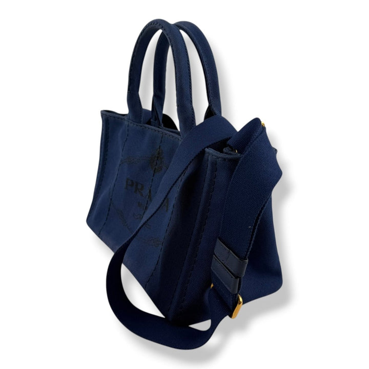Prada Navy Small Canapa Tote Handbag - Lux Central