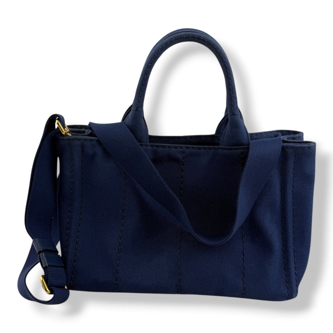 Prada Navy Small Canapa Tote Handbag - Lux Central