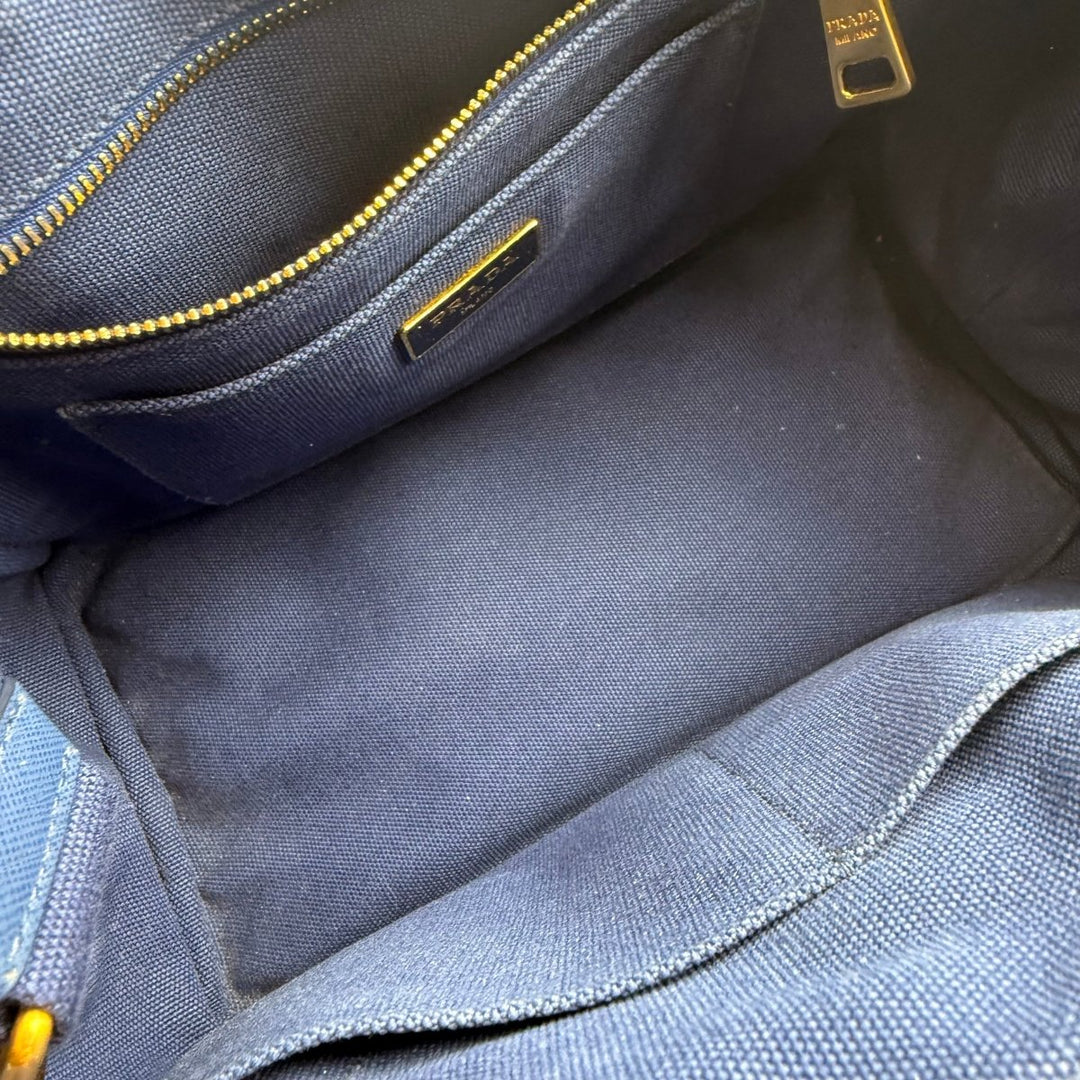Prada Navy Small Canapa Tote Handbag - Lux Central