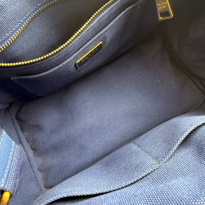 Prada Navy Small Canapa Tote Handbag - Lux Central