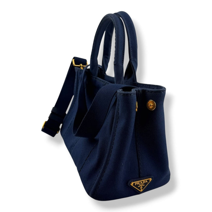 Prada Navy Small Canapa Tote Handbag - Lux Central