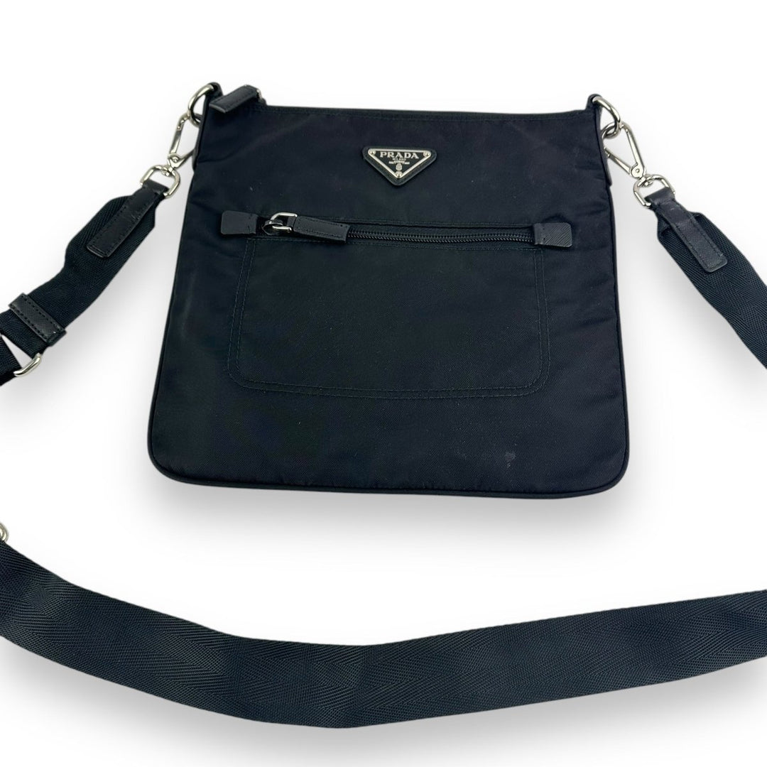 Prada Plaque Logo Black Nylon Crossbody Bag - Lux Central