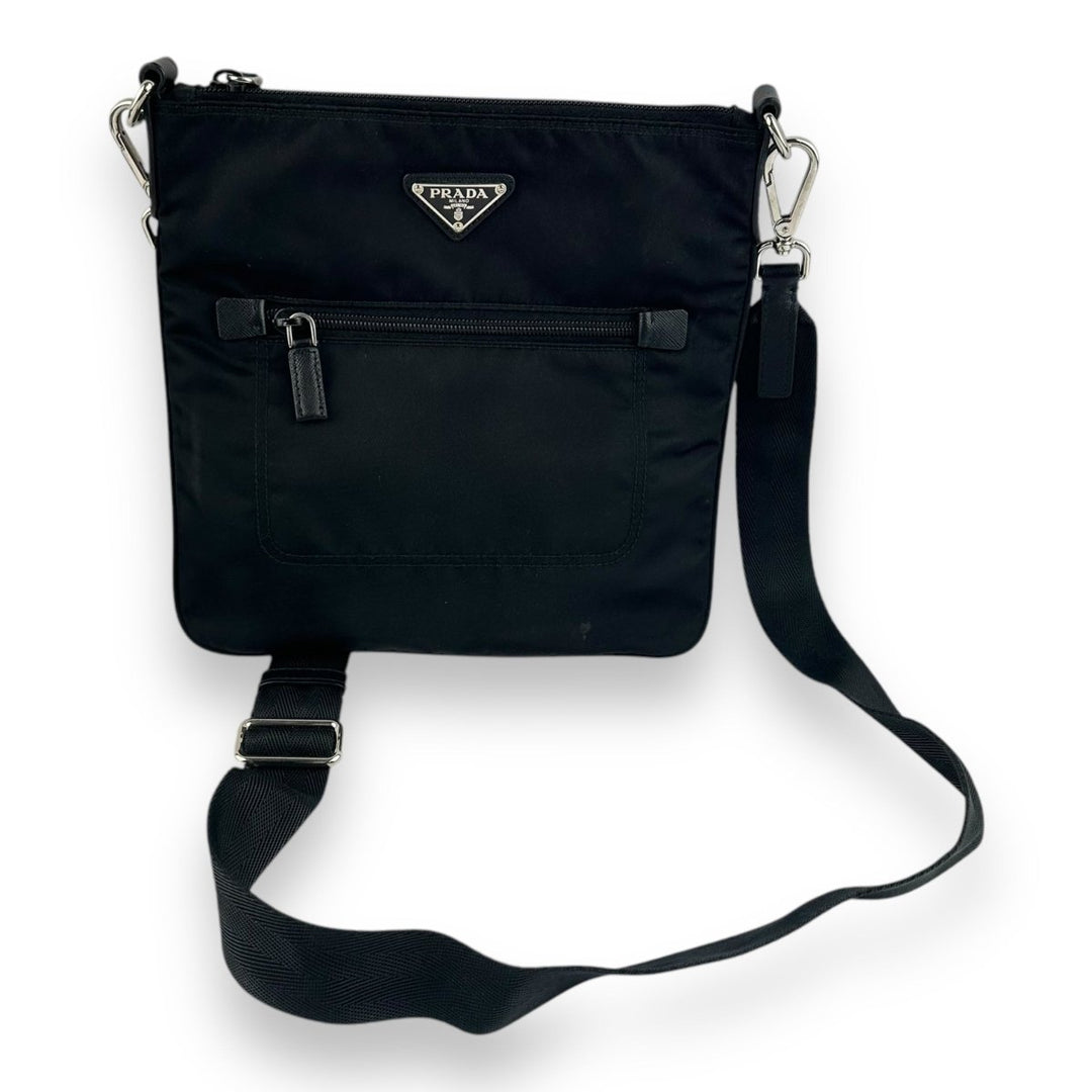 Prada Plaque Logo Black Nylon Crossbody Bag - Lux Central