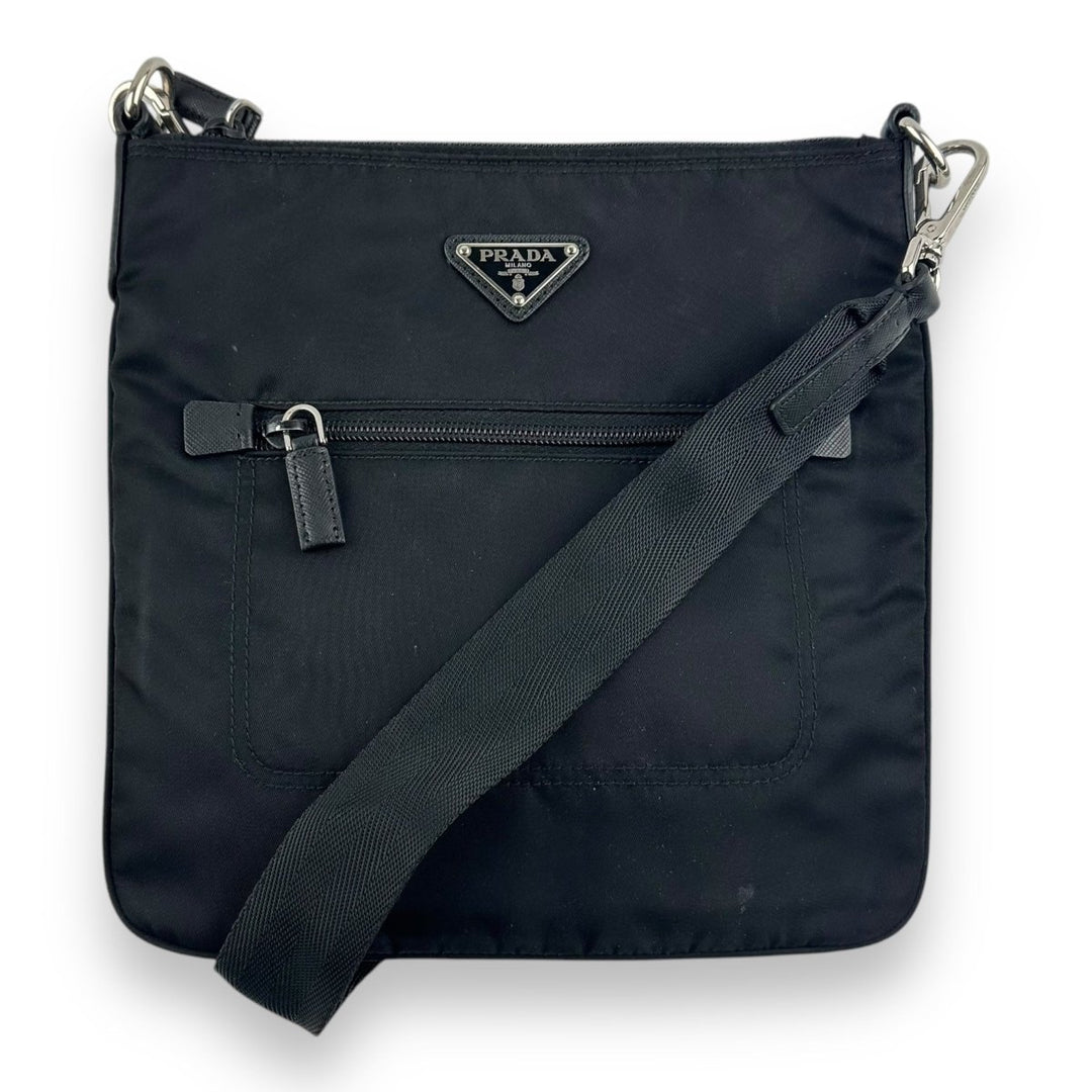 Prada Plaque Logo Black Nylon Crossbody Bag - Lux Central