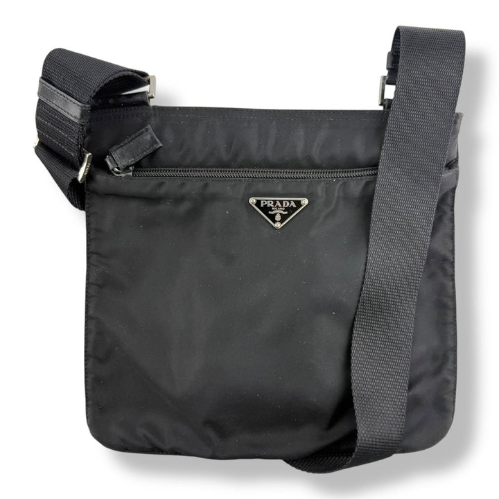 Prada Plaque Logo Black Nylon Messenger Crossbody Bag - Lux Central