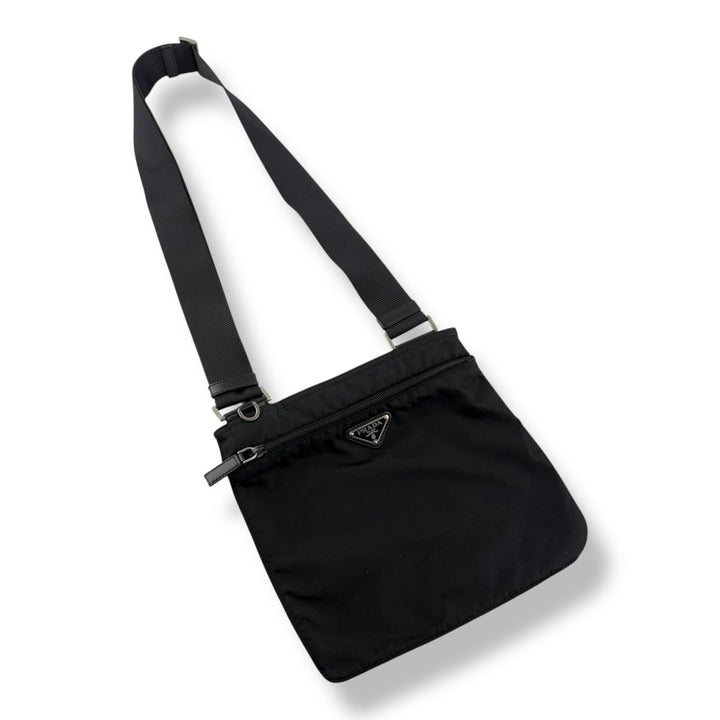 Prada Plaque Logo Black Nylon Messenger Crossbody Bag - Lux Central