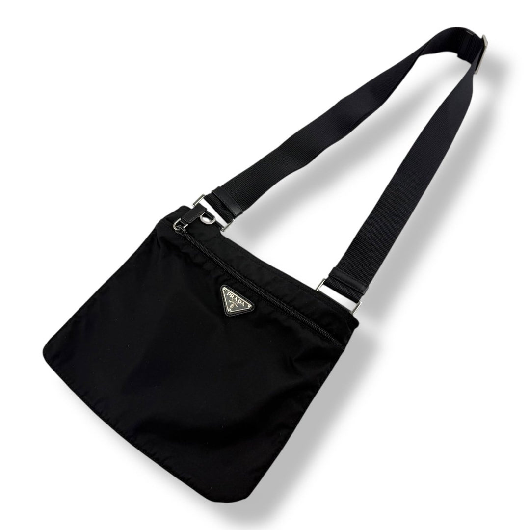 Prada Plaque Logo Black Nylon Messenger Crossbody Bag - Lux Central