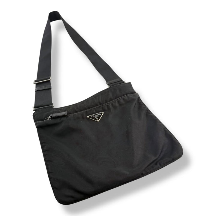 Prada Plaque Logo Black Nylon Messenger Crossbody Bag - Lux Central