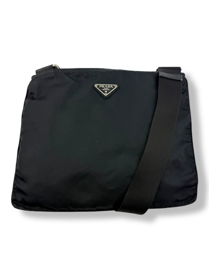Prada Plaque Logo Black Nylon Messenger Crossbody Bag - Lux Central