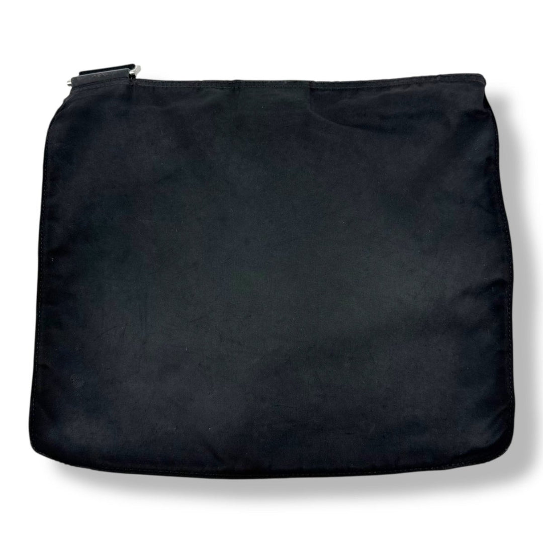 Prada Plaque Logo Black Nylon Messenger Crossbody Bag - Lux Central