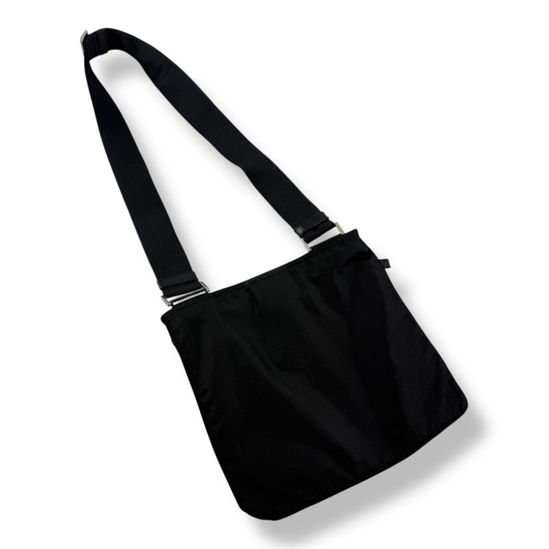 Prada Plaque Logo Black Nylon Messenger Crossbody Bag - Lux Central