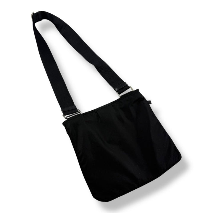 Prada Plaque Logo Black Nylon Messenger Crossbody Bag - Lux Central
