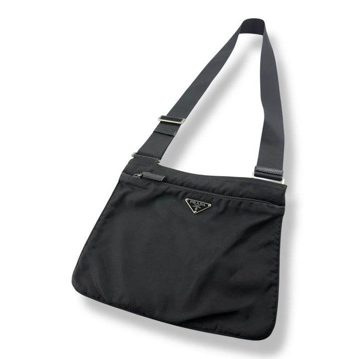 Prada Plaque Logo Black Nylon Messenger Crossbody Bag - Lux Central
