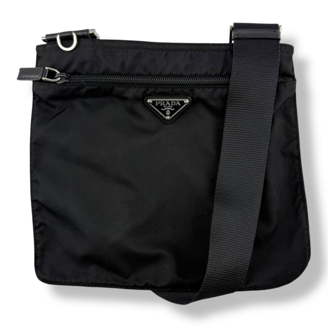 Prada Plaque Logo Black Nylon Messenger Crossbody Bag - Lux Central