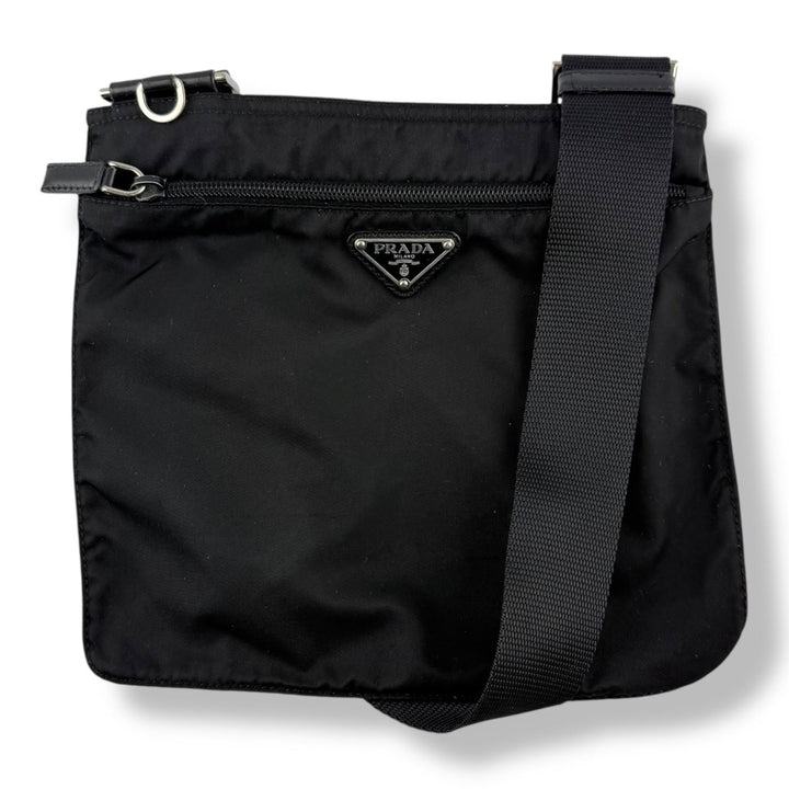 Prada Plaque Logo Black Nylon Messenger Crossbody Bag - Lux Central