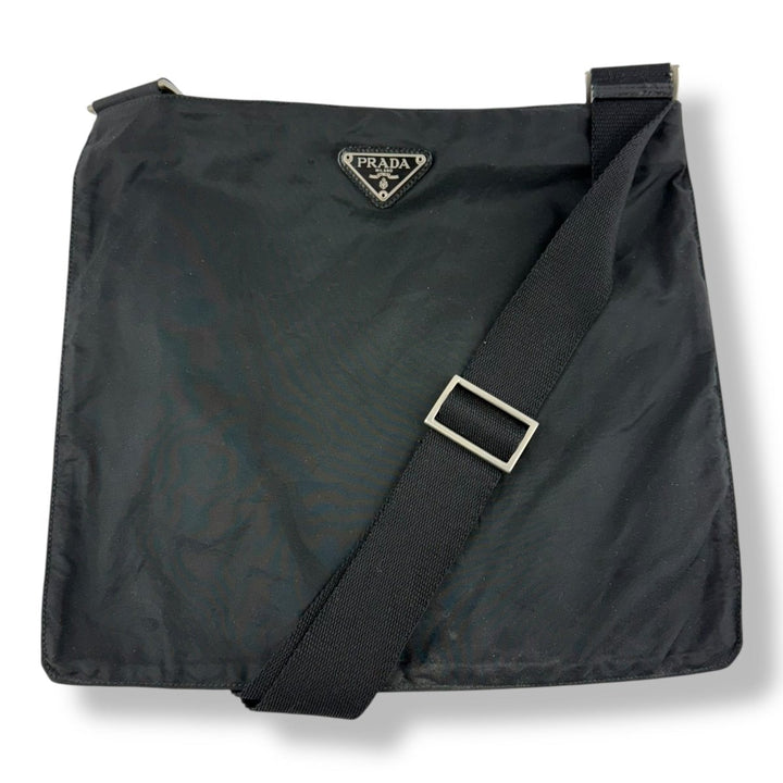 Prada Plaque Logo Black Nylon Messenger Crossbody Bag - Lux Central