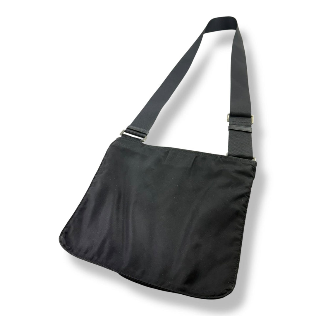 Prada Plaque Logo Black Nylon Messenger Crossbody Bag - Lux Central