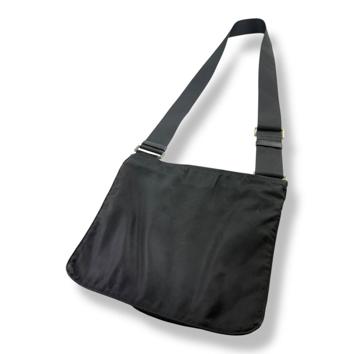 Prada Plaque Logo Black Nylon Messenger Crossbody Bag - Lux Central