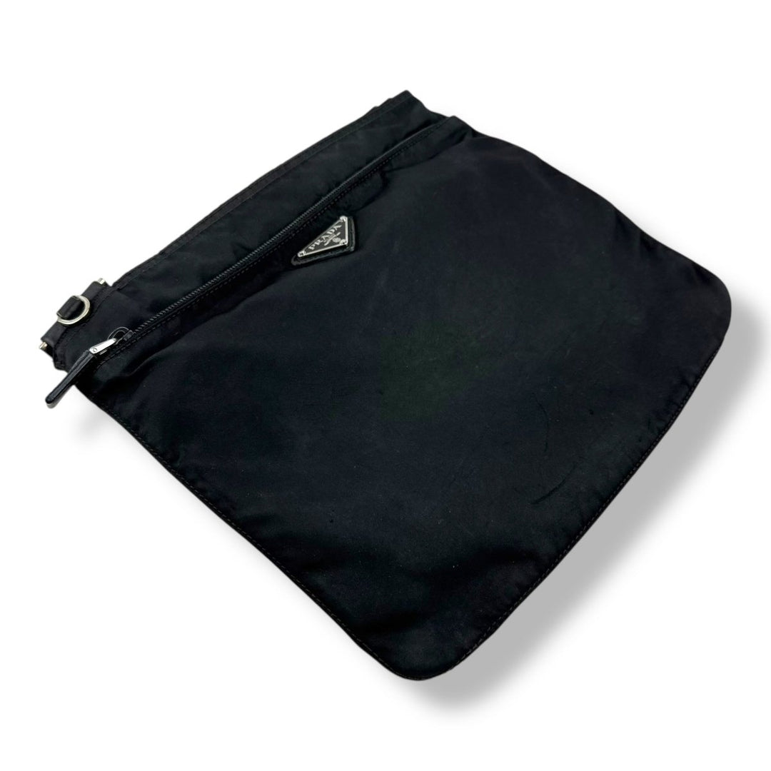 Prada Plaque Logo Black Nylon Messenger Crossbody Bag - Lux Central