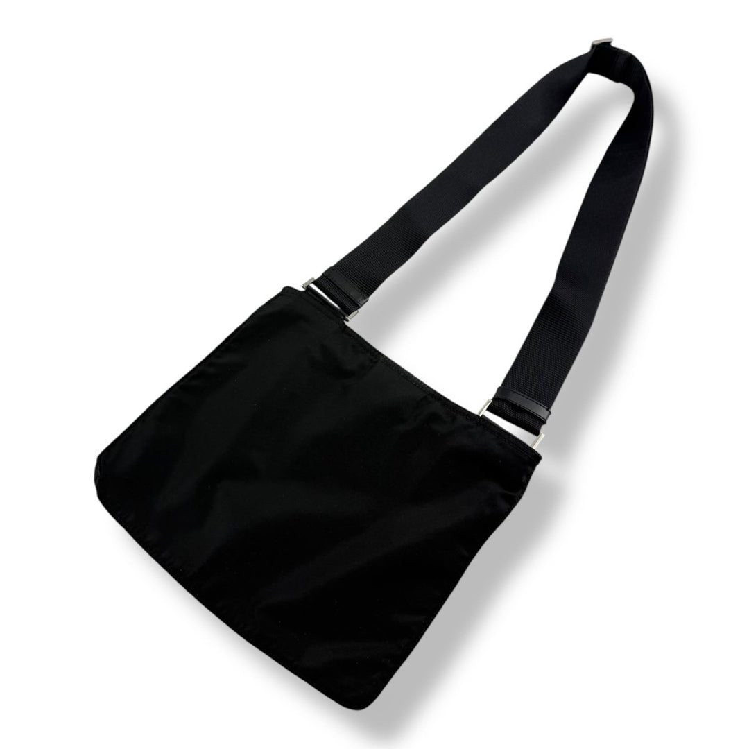 Prada Plaque Logo Black Nylon Messenger Crossbody Bag - Lux Central