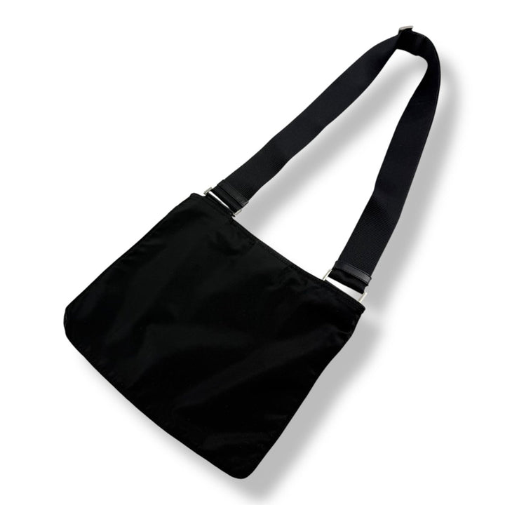 Prada Plaque Logo Black Nylon Messenger Crossbody Bag - Lux Central