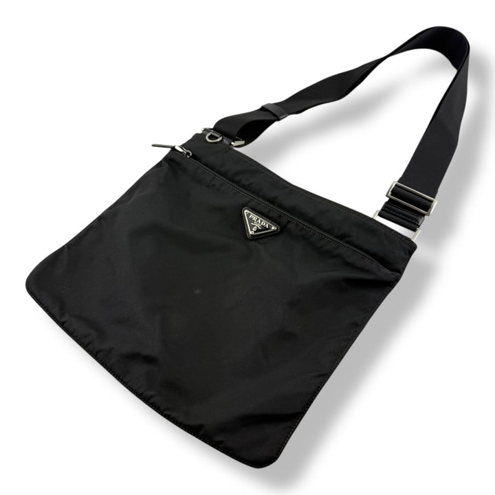 Prada Plaque Logo Black Nylon Messenger Crossbody Bag - Lux Central