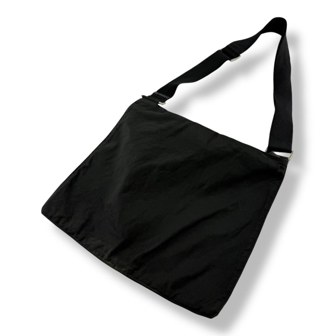 Prada Plaque Logo Black Nylon Messenger Crossbody Bag - Lux Central