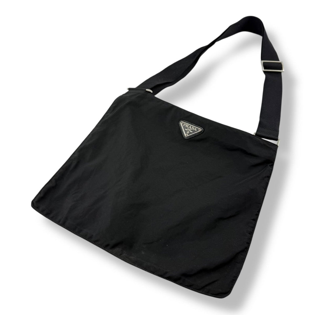 Prada Plaque Logo Black Nylon Messenger Crossbody Bag - Lux Central